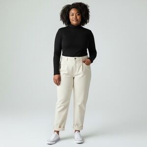 Eileen Fisher Undyed Organic Cotton Denim Tapered Pant Ivory Size 12 Boho